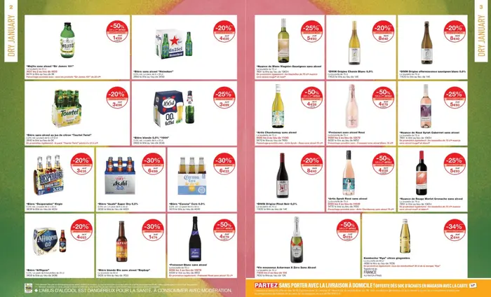 La double page du tract de Monoprix consacrée au dry january.